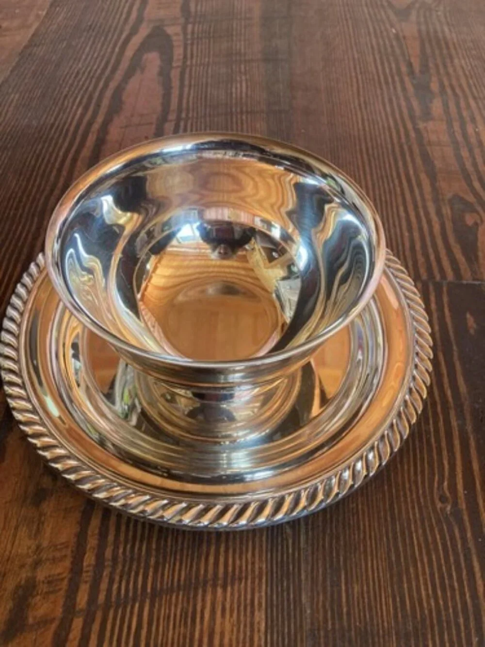 Vintage Wm.A Rogers Silver Plated Dip Bowl with attached saucer Dish
